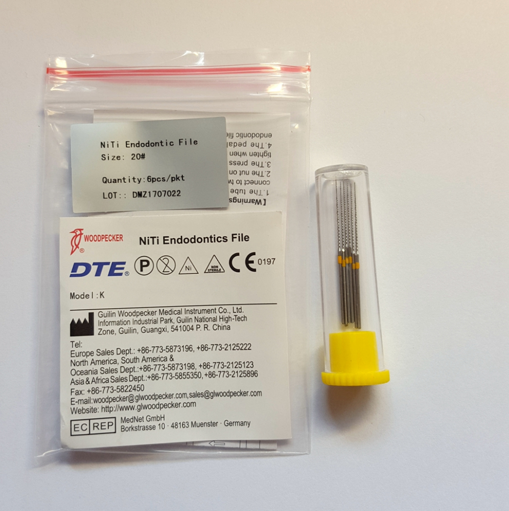 6stk Woodpecker Niti U Feilen, endodontic files, 15#/ 20#/ 25#/ 30#/ 35#/ 40#/ 15-40#, fit EMS/DTE scaler-CE/FDA