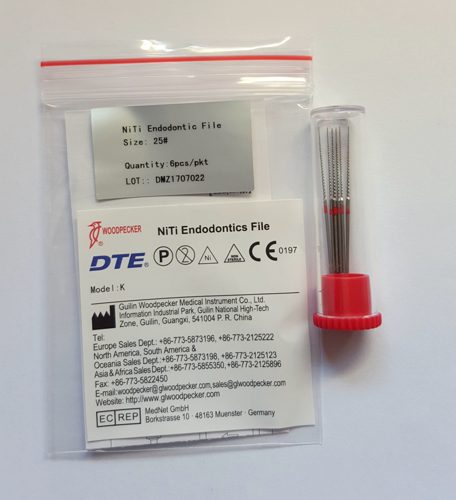 6stk Woodpecker Niti U Feilen, endodontic files, 15#/ 20#/ 25#/ 30#/ 35#/ 40#/ 15-40#, fit EMS/DTE scaler-CE/FDA