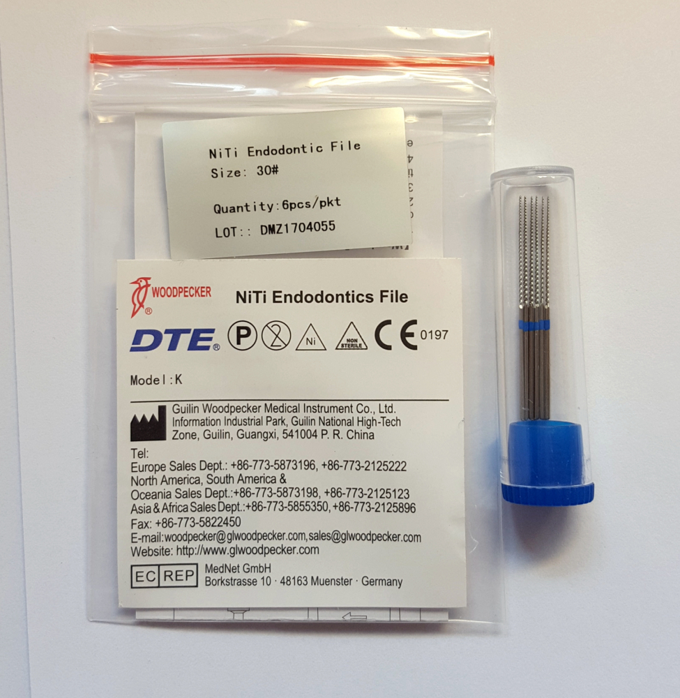 6stk Woodpecker Niti U Feilen, endodontic files, 15#/ 20#/ 25#/ 30#/ 35#/ 40#/ 15-40#, fit EMS/DTE scaler-CE/FDA