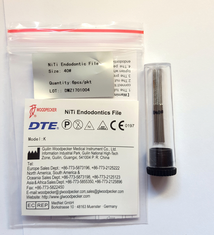 6stk Woodpecker Niti U Feilen, endodontic files, 15#/ 20#/ 25#/ 30#/ 35#/ 40#/ 15-40#, fit EMS/DTE scaler-CE/FDA