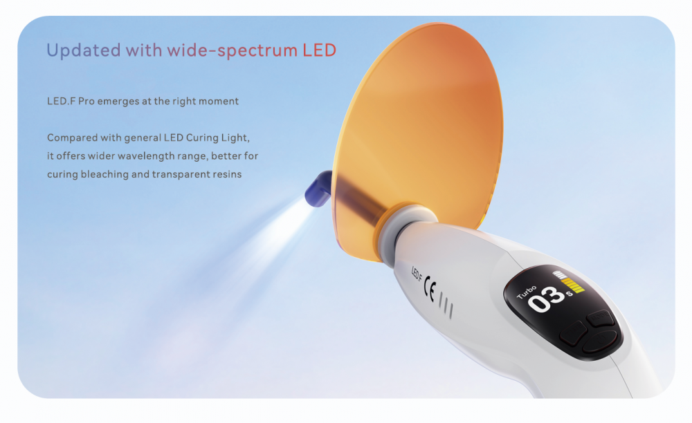 Neu!woodpecker lichthärtungslampe LED F PRO, 380–515 nm, 3000 mW/cm², 1 s Aushärtung, 6 Modi, Built-in Licht Messer,CE/FDA