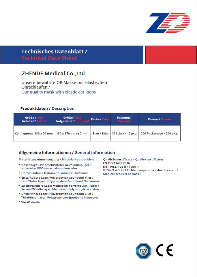 1000stk/100Taschen Sterile Medical OP-Maske Einwegmaske 3lagig Mundschutz Spuck Schutz,Typ II R,CE/TUV