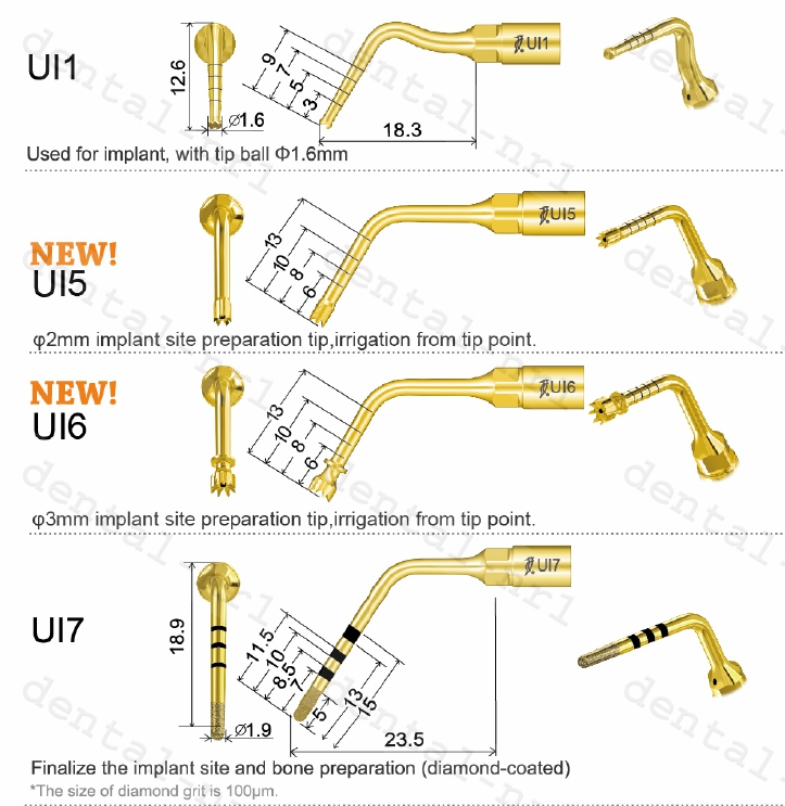 Implantation Spitze UI1, 5, 6, 7 für *mectron /woodpecker ultrasurgery,CE/FDA