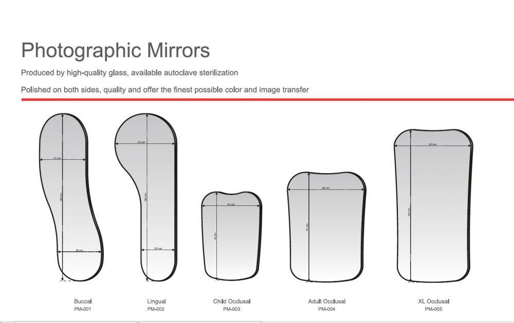 Hochwertige fotografische Spiegel, bukkal, lingual, okklusal, Kind / Erwachsener, CE