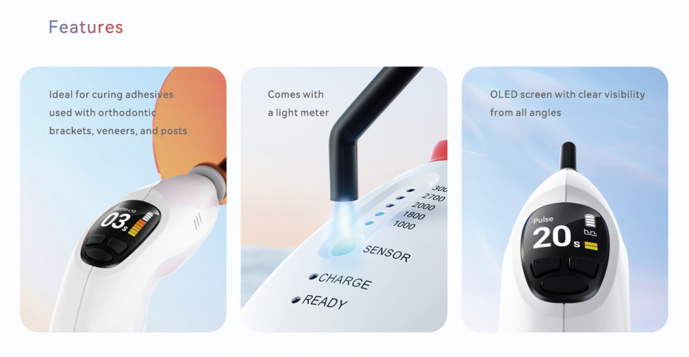 Neu!woodpecker lichthärtungslampe LED F PRO, 380–515 nm, 3000 mW/cm², 1 s Aushärtung, 6 Modi, Built-in Licht Messer,CE/FDA
