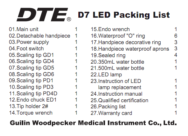 woodpecker original Ultraschall-Scaler DTE-D7 LED,mit Licht und Flasche,CE/FDA